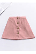 Kids Girls Solid Pattern Button Closure Stylish Skirt