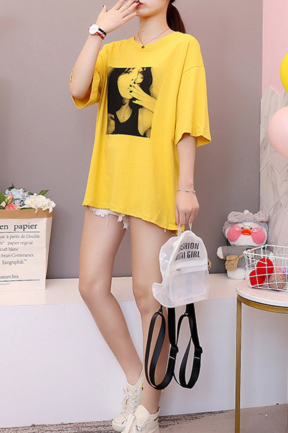 Women Round Neck Loose Casual T-Shirt