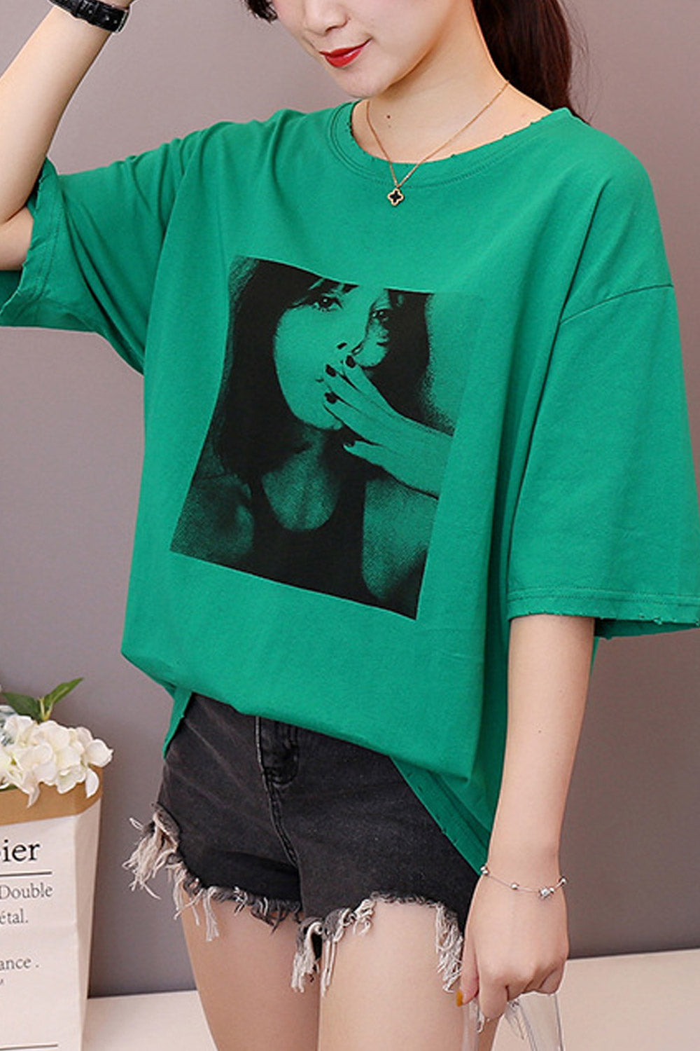 Women Round Neck Loose Casual T-Shirt