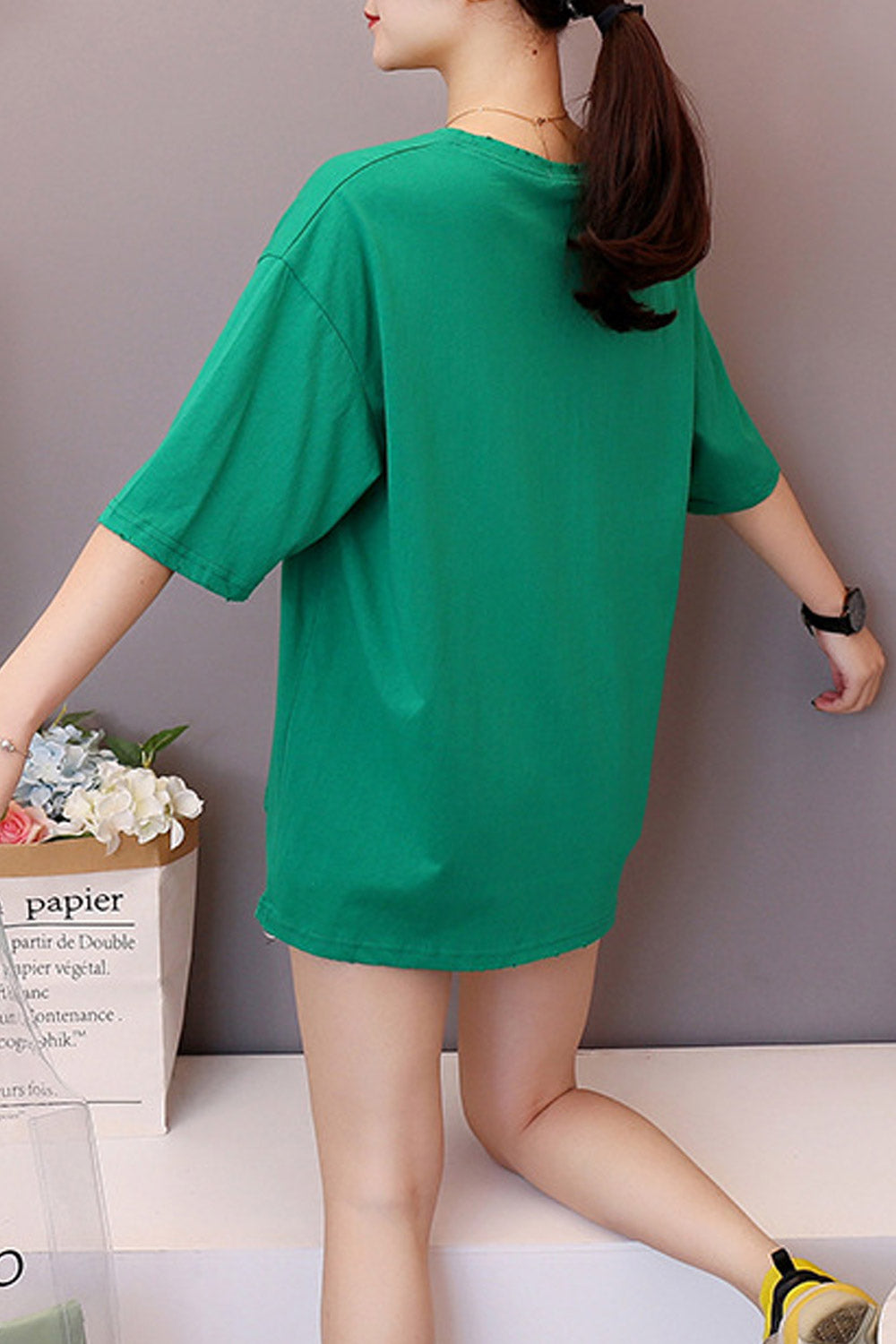 Women Round Neck Loose Casual T-Shirt