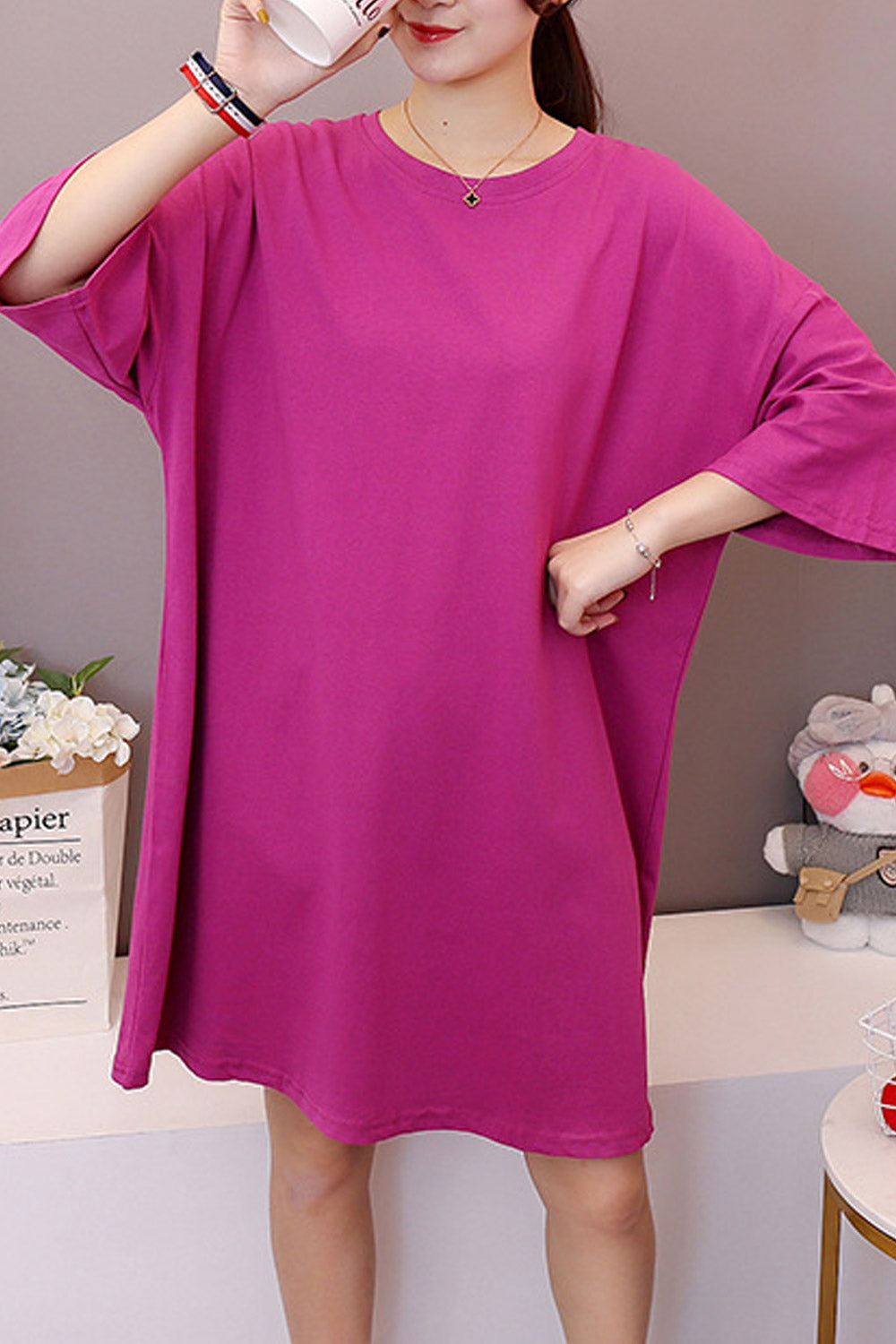 Women Solid Colored Loose Casual T-Shirt