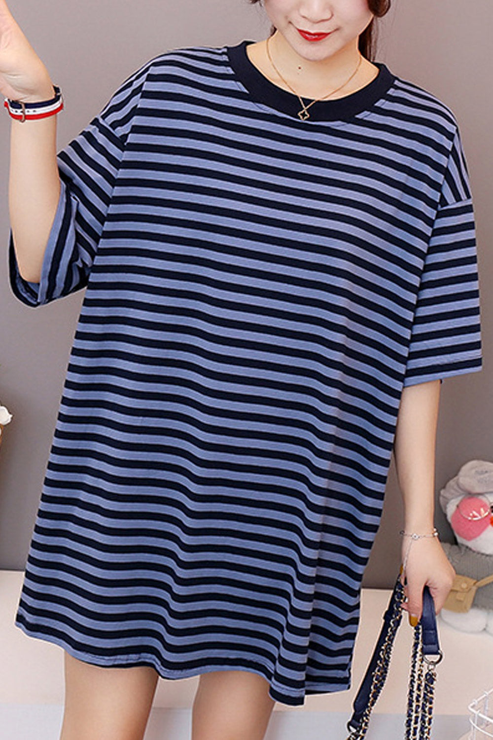 Women Striped Short Sleeved Loose T-Shirt