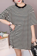 Women Striped Short Sleeved Loose T-Shirt