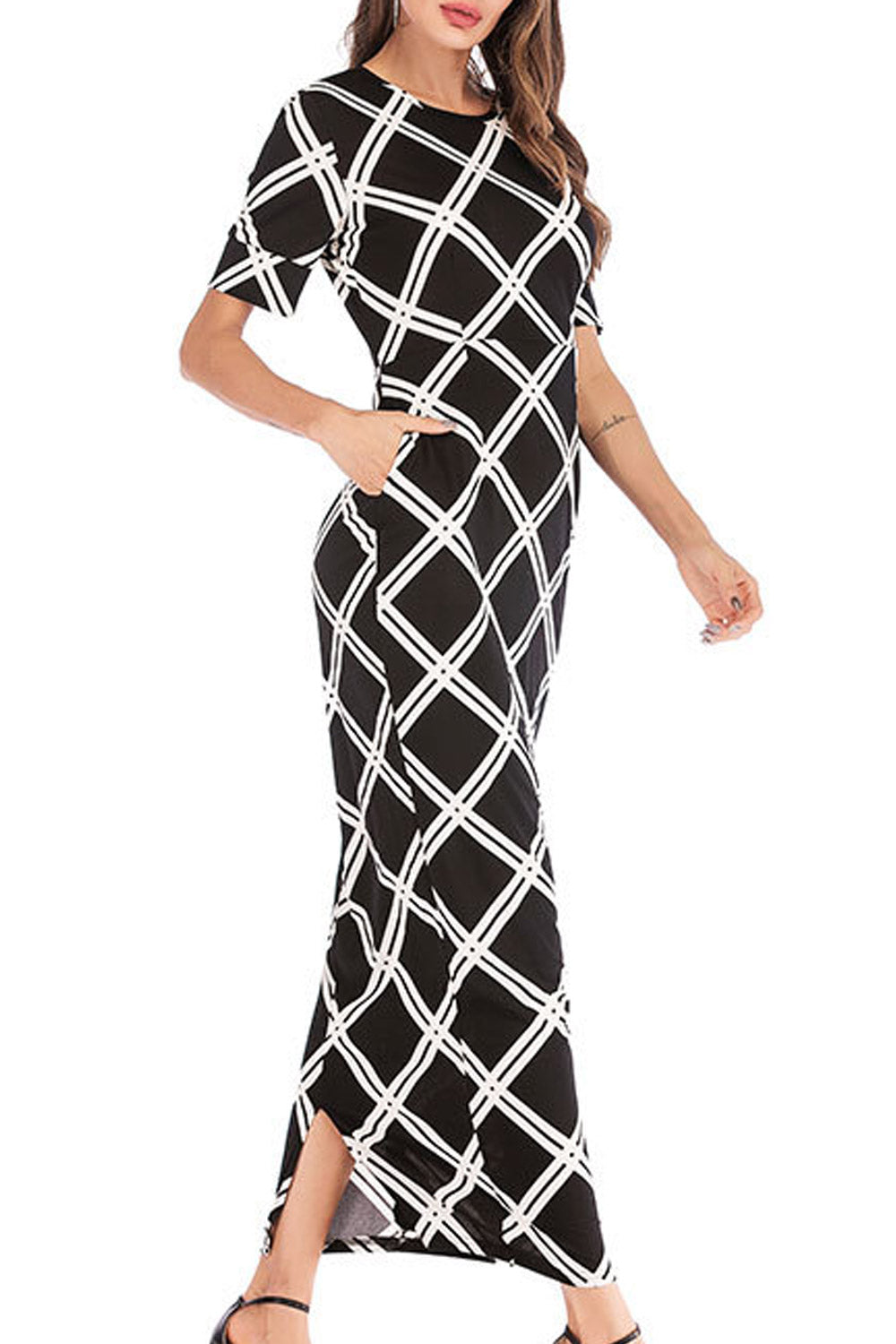 Women Slim Fit Round Neck Stylish Long Dress