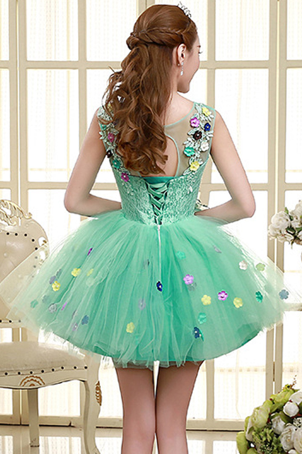 Women Dancing Skirt Flower Lace Prom Dress