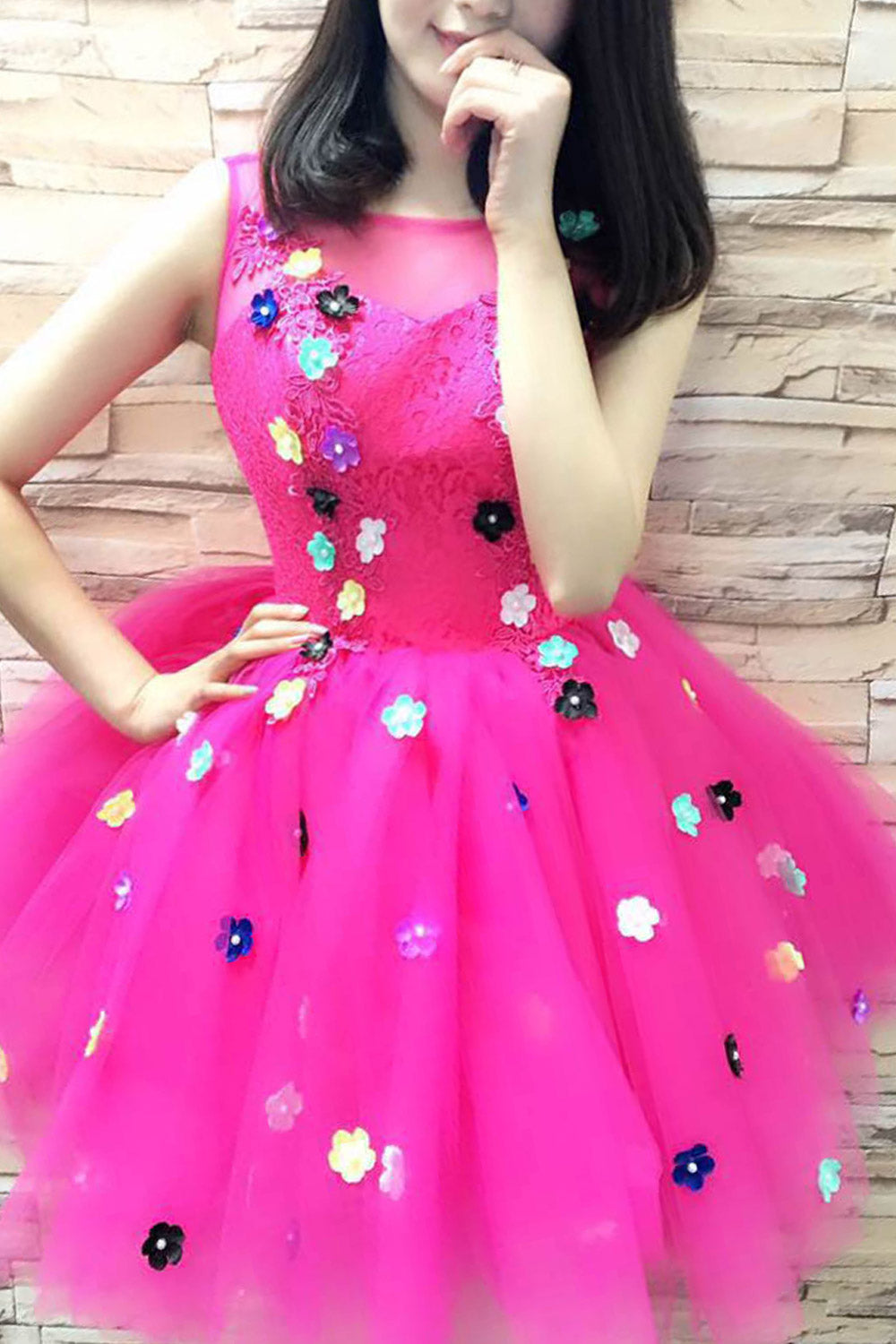 Women Dancing Skirt Flower Lace Prom Dress