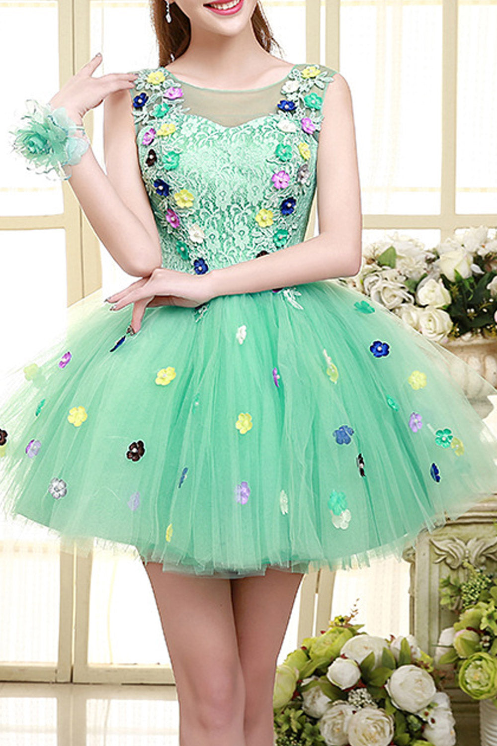 Women Dancing Skirt Flower Lace Prom Dress