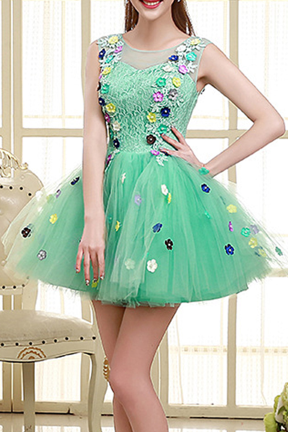 Women Dancing Skirt Flower Lace Prom Dress