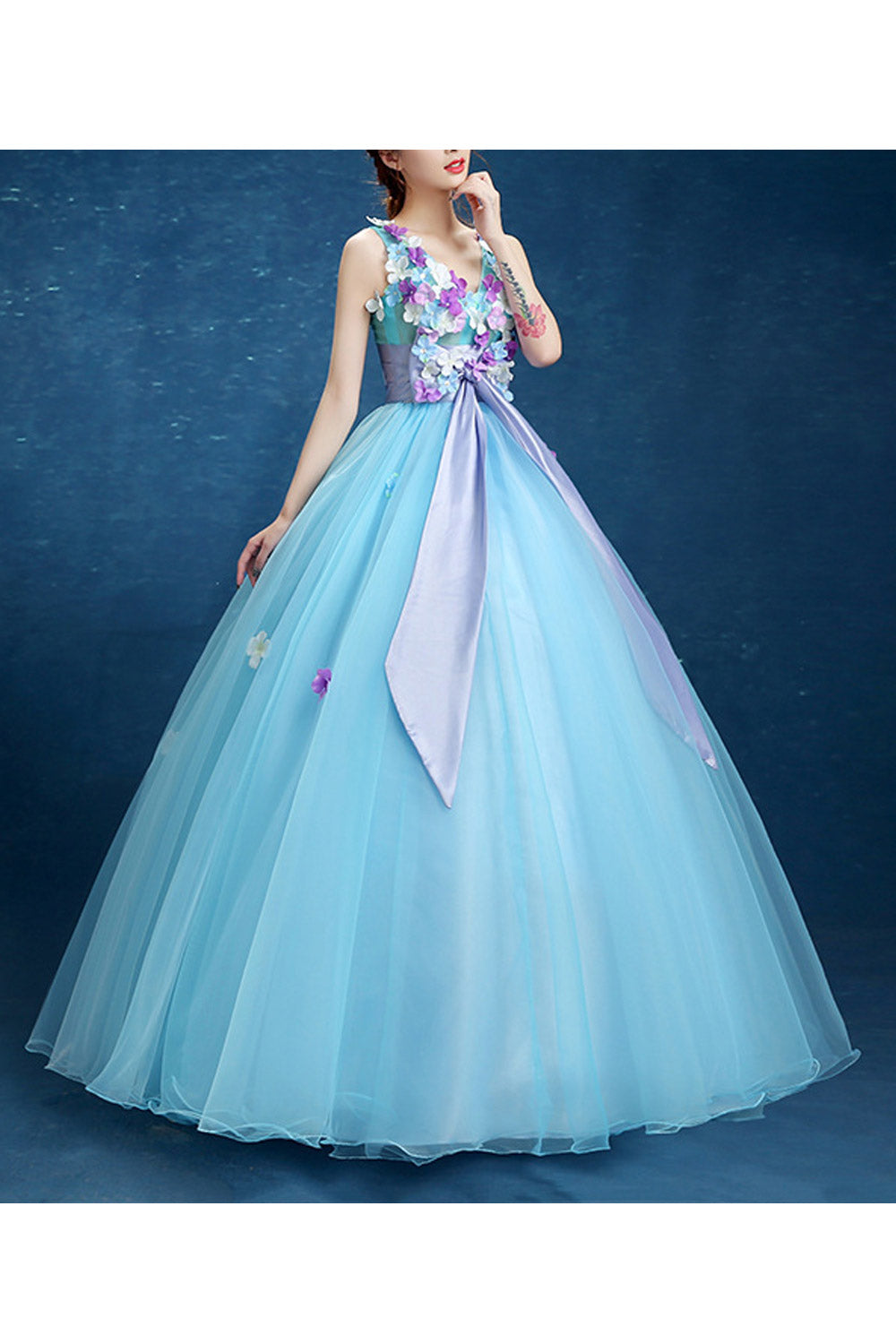 Women Knotted Bow Flower Bust Evening Dress