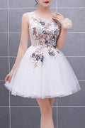 Women V-Back Flower Lace Mini Prom Dress