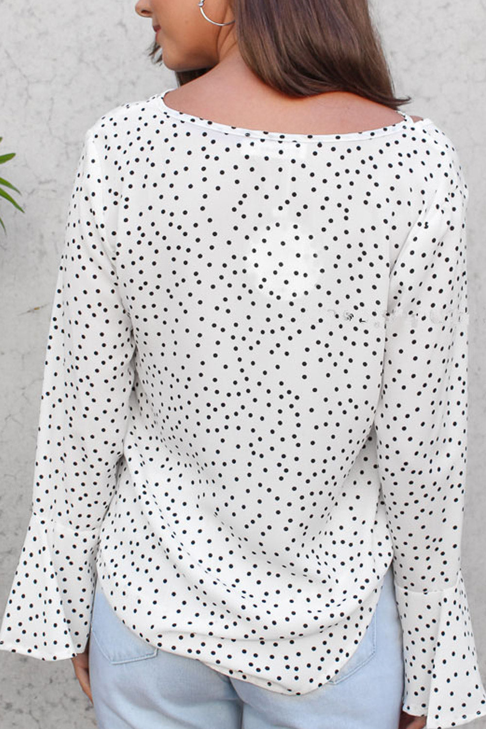 Women V-Neck Polka Dot Printed Chiffon Shirt