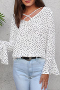 Women V-Neck Polka Dot Printed Chiffon Shirt