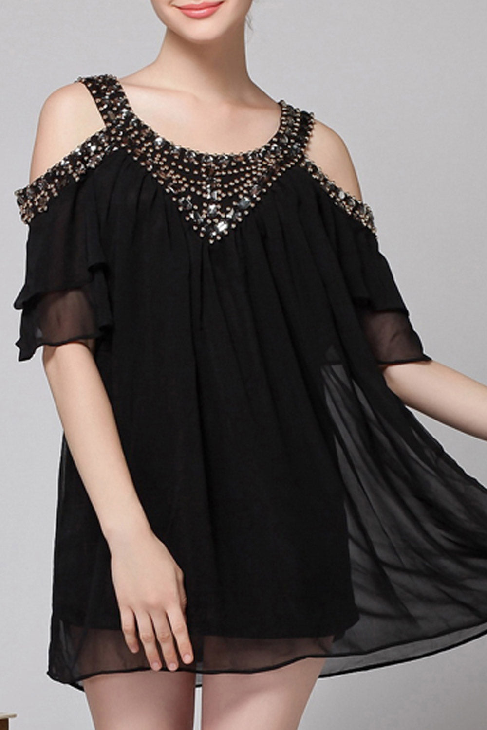 Women Round Neck Short Pleated Dress