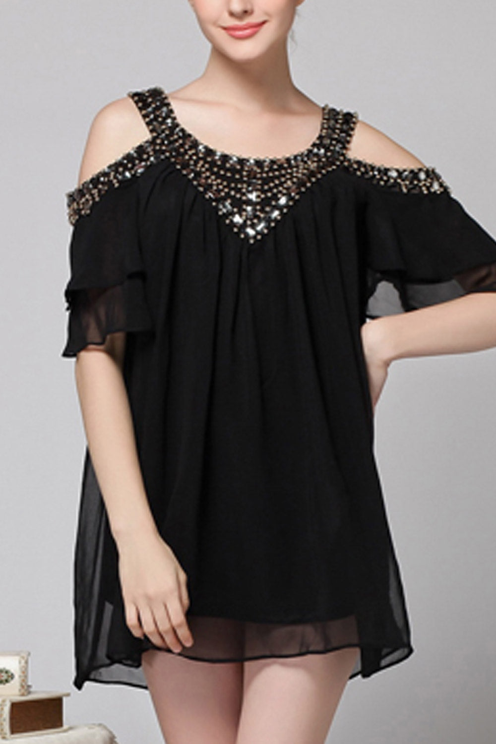 Women Round Neck Short Pleated Dress