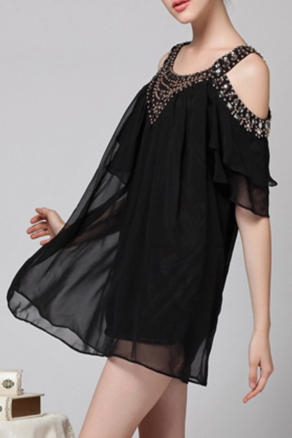 Women Round Neck Short Pleated Dress
