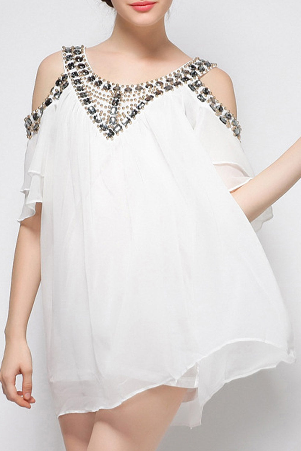 Women Round Neck Short Pleated Dress