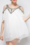 Women Round Neck Short Pleated Dress