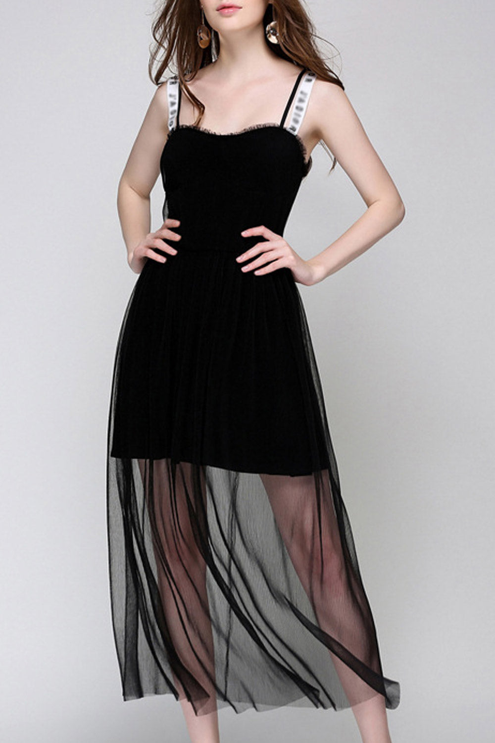 Women Thick Strap Pleated Long Fashion Dress