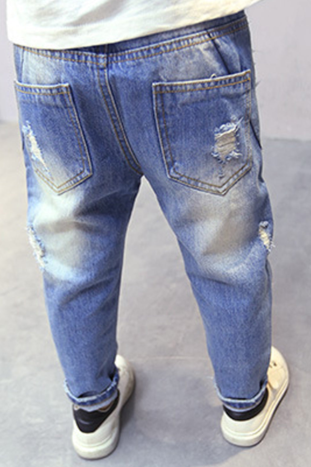 Kids Boys Relax Fit Shredded Cotton Jeans