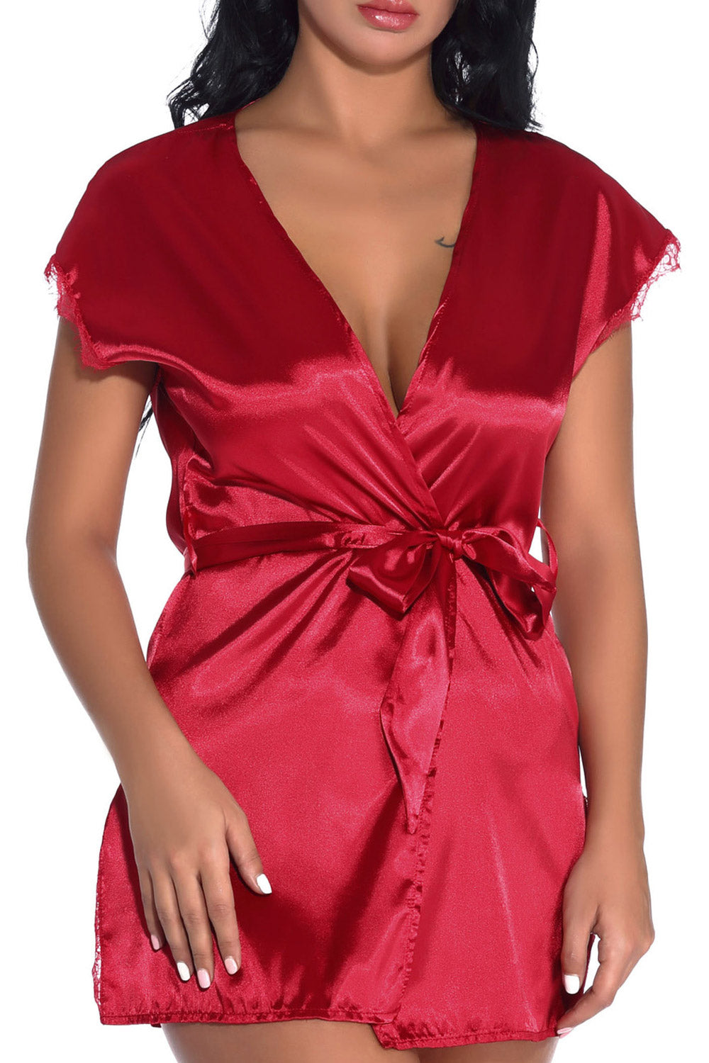 Women Fascinating Silk Robe Solid Color Lingerie