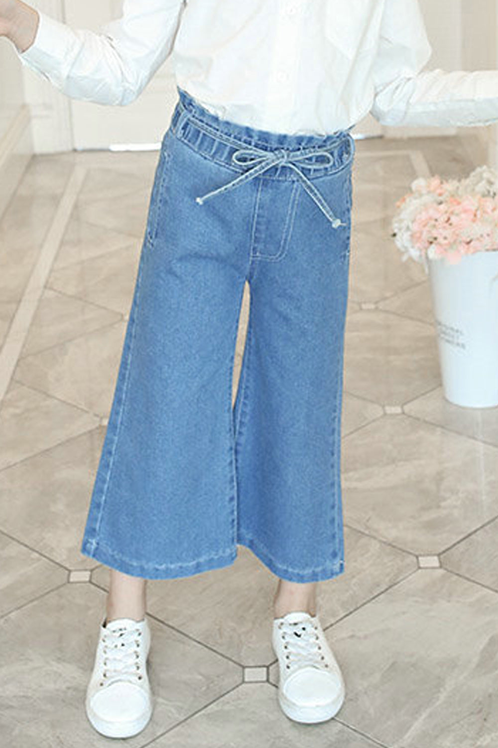 Kids Girls Loose Fit Drawcord Style Jeans