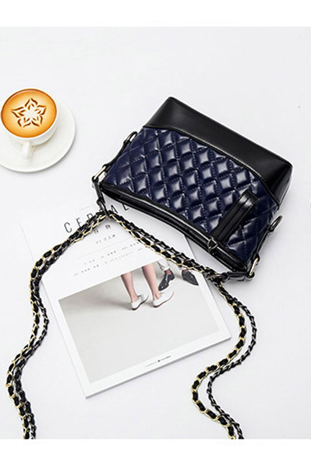 Women Contrast Zipper Chain Handle Crossbody Bag