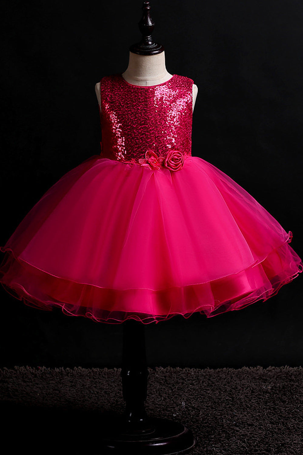 Kids Girls Flower Waist Sequin Dress
