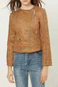 Women Stylish Long Sleeves Diagonal Zipper Slim Jacket