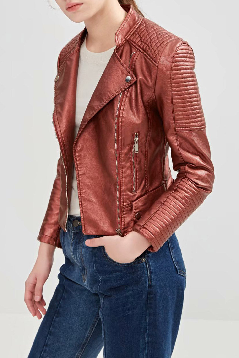 Women Stylish Biker Casual Leather Jacket