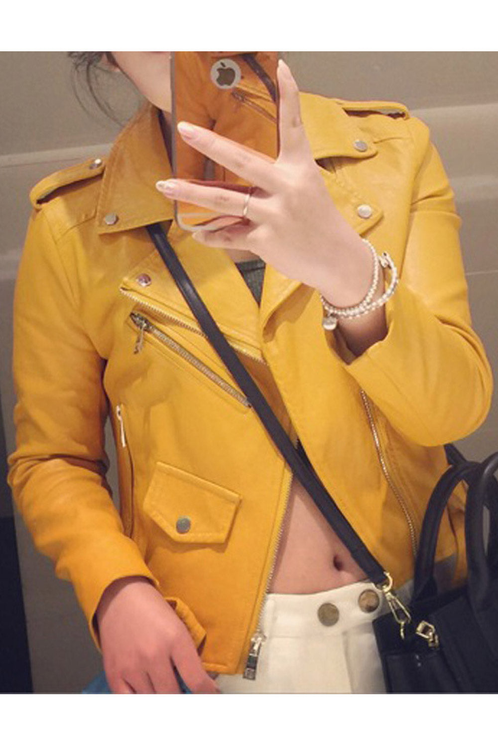 Women Classy Winter Long Sleeve Biker Jacket
