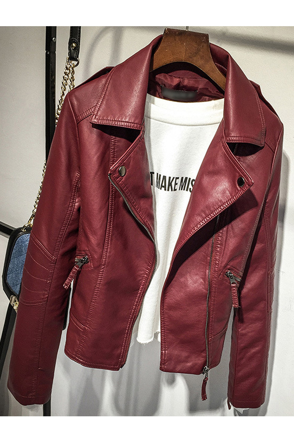 Women Winter Spread Collar Casual Leather Jacket