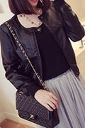 Women Beautiful Round Neck Slim Leather Jacket
