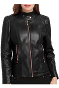 Women Beautiful Solid Color Biker Leather Jacket