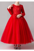 Kid Girl Beautiful Flower Lace Long Sleeve Wedding Dress