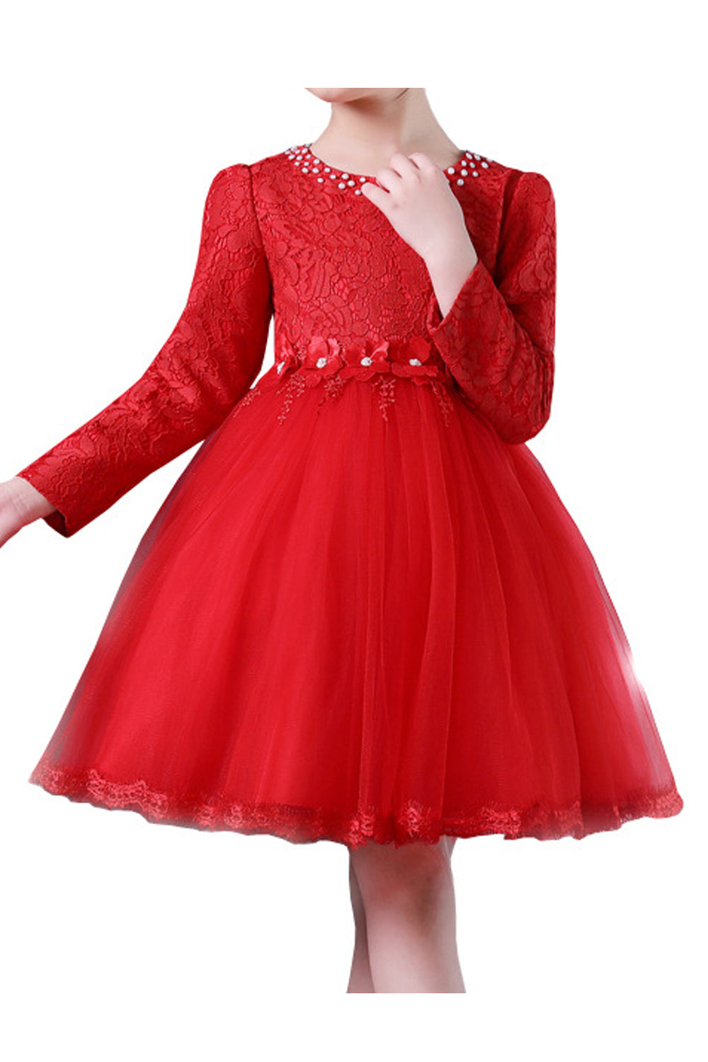 Kid Girl Charming Pearl Decorative Flower Lace Evening Dress