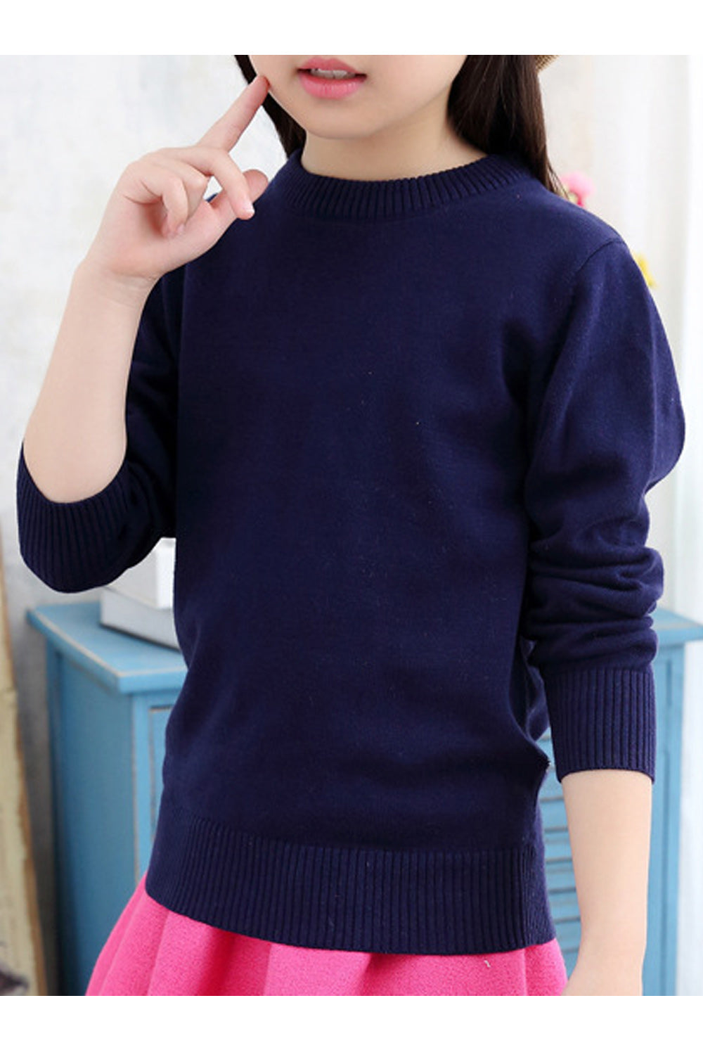 Kid Girl Solid Color Casual Sweater