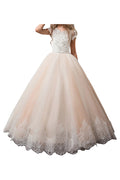 Kid Girl Stylish Crochet Lace Short Sleeve Wedding Dress