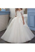 Kid Girl Splendid Off Shoulder Crochet Lace Wedding Dress