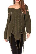 Women Loose V Neck Solid Color Sweater