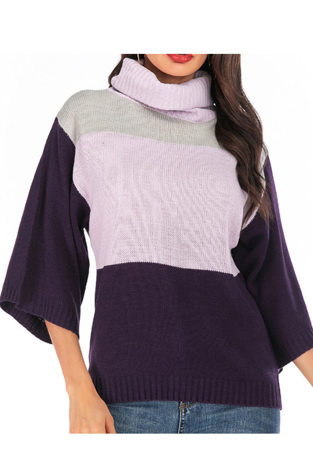 Women Charming High Neck Trumpet Sleeve Sweater