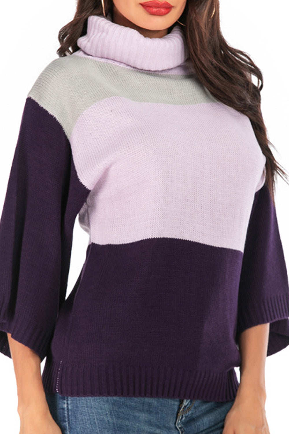 Women Charming High Neck Trumpet Sleeve Sweater