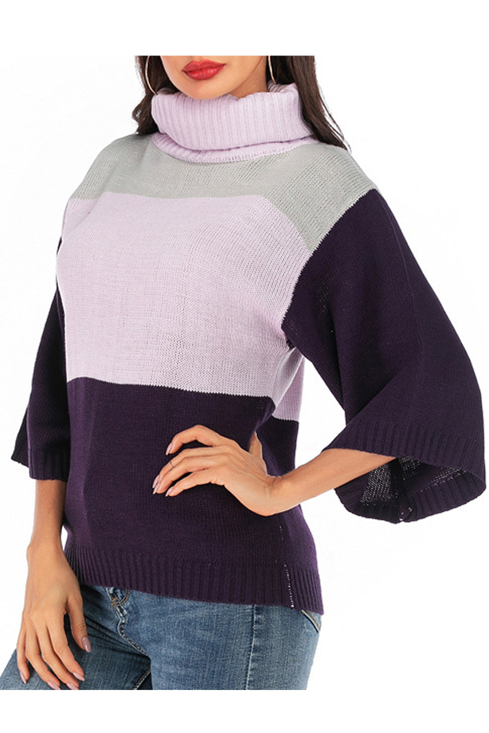 Women Charming High Neck Trumpet Sleeve Sweater