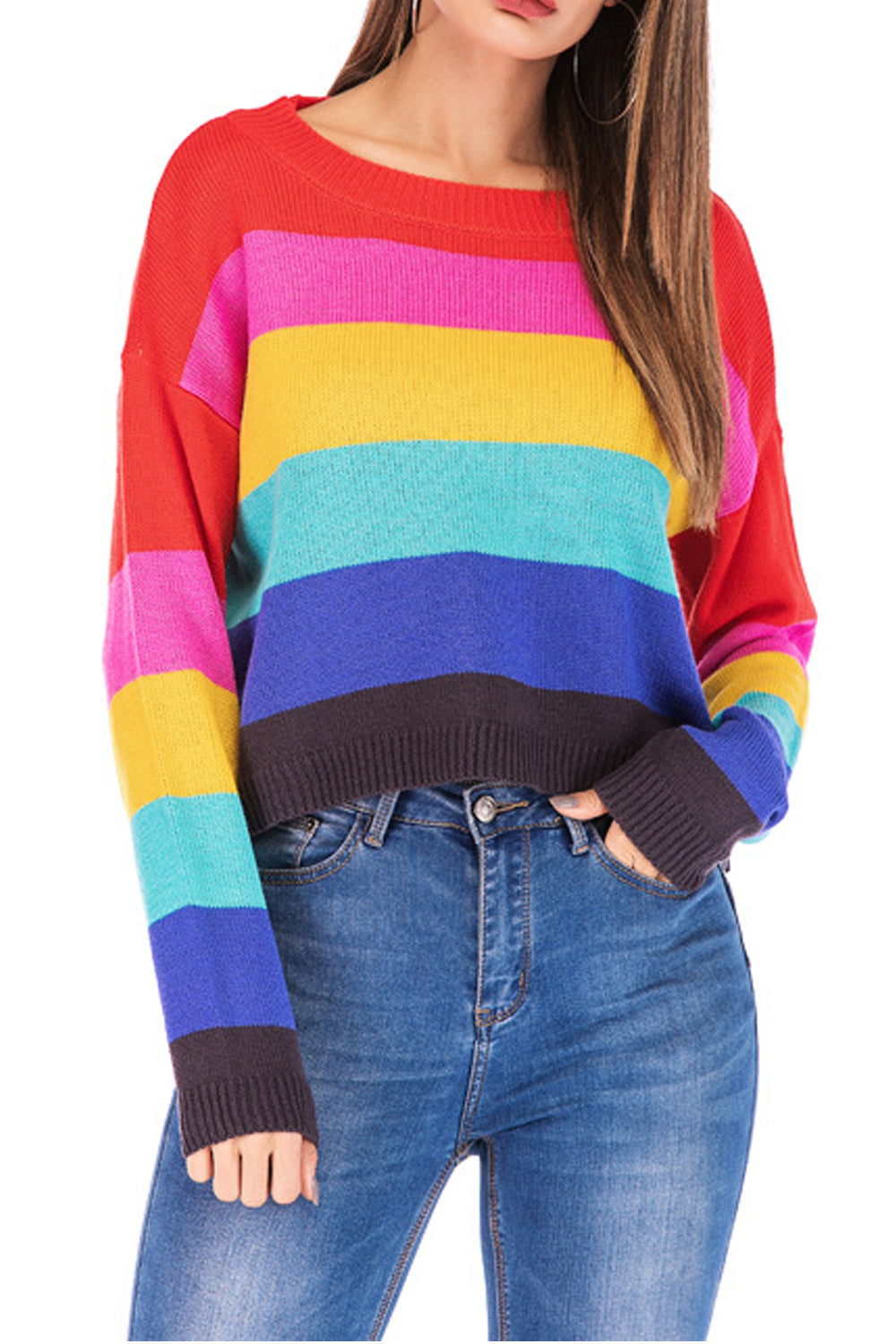Women Splendid Short Rainbow Stripe Sweater