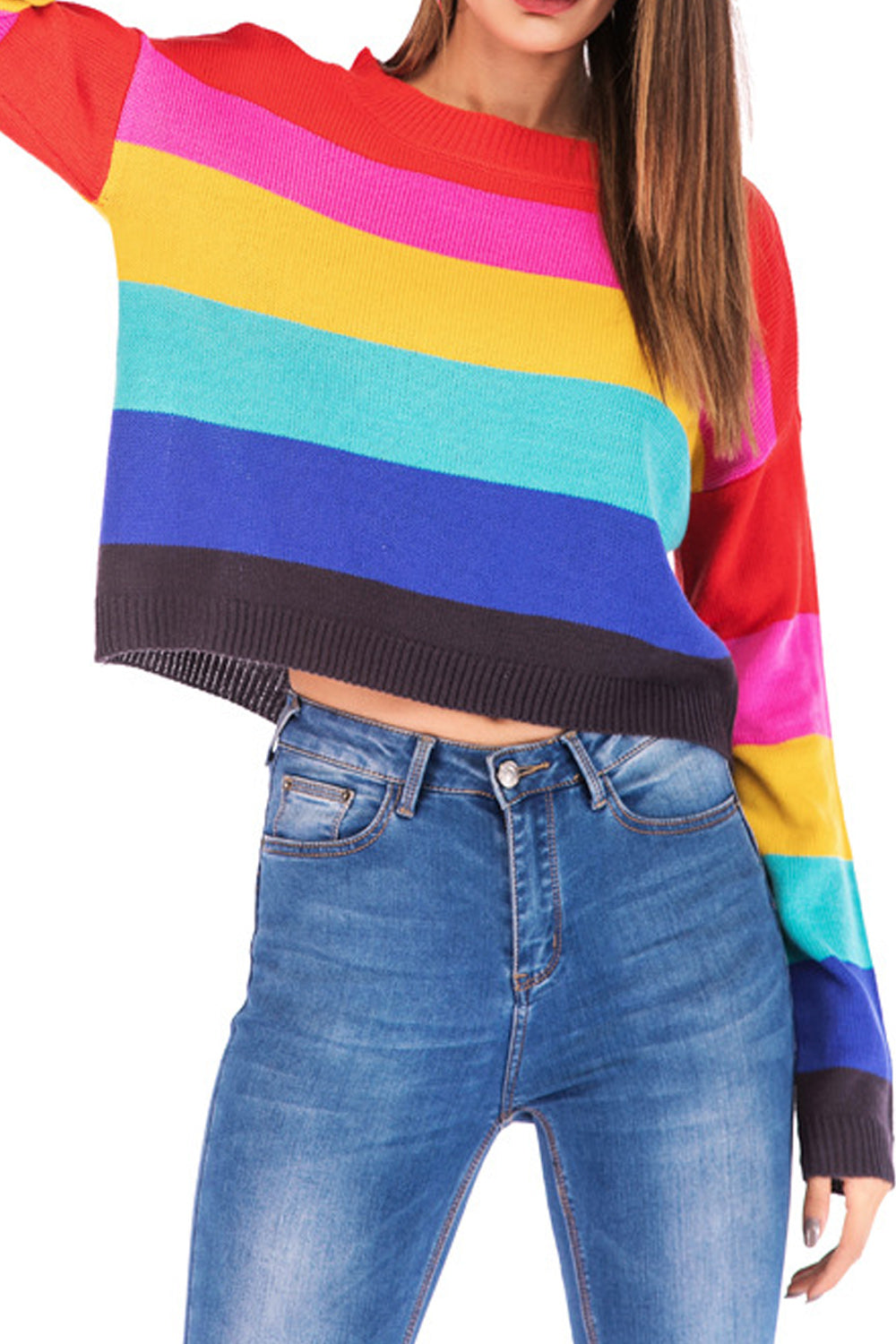 Women Splendid Short Rainbow Stripe Sweater