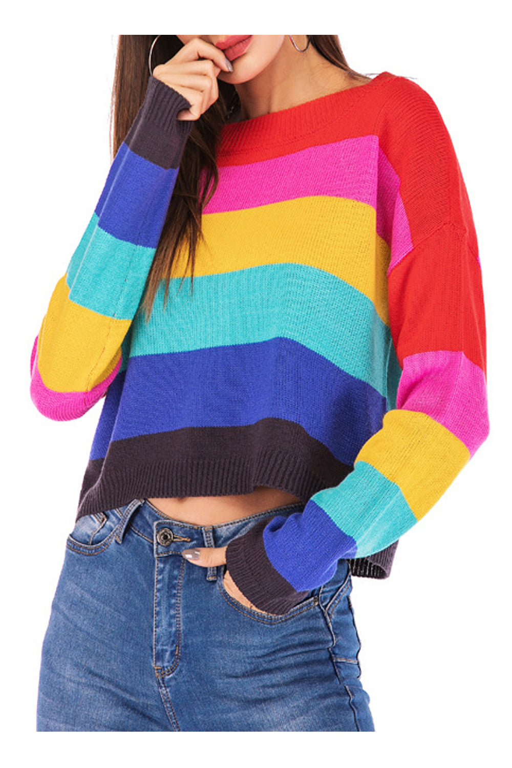 Women Splendid Short Rainbow Stripe Sweater