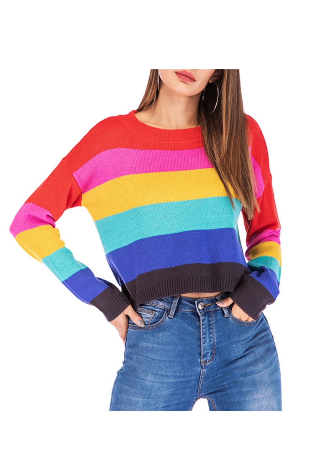 Women Splendid Short Rainbow Stripe Sweater