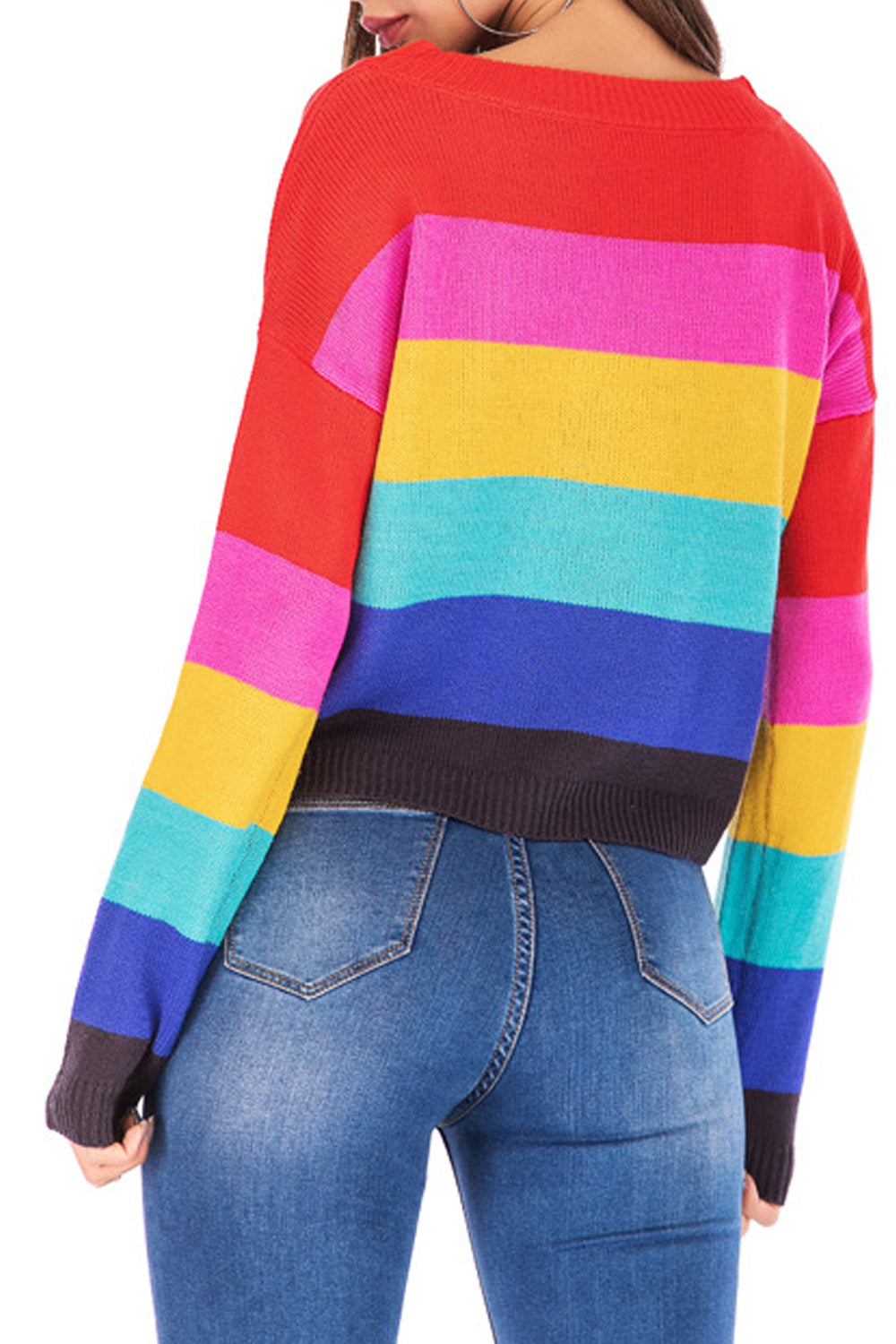 Women Splendid Short Rainbow Stripe Sweater