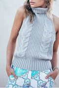 Women Fashion Sleeveless High Neck Collar Sweater