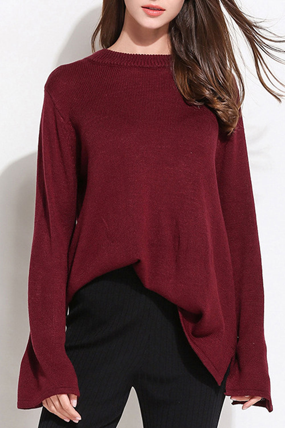 Women Round Neck Long Sleeve Loose Sweater
