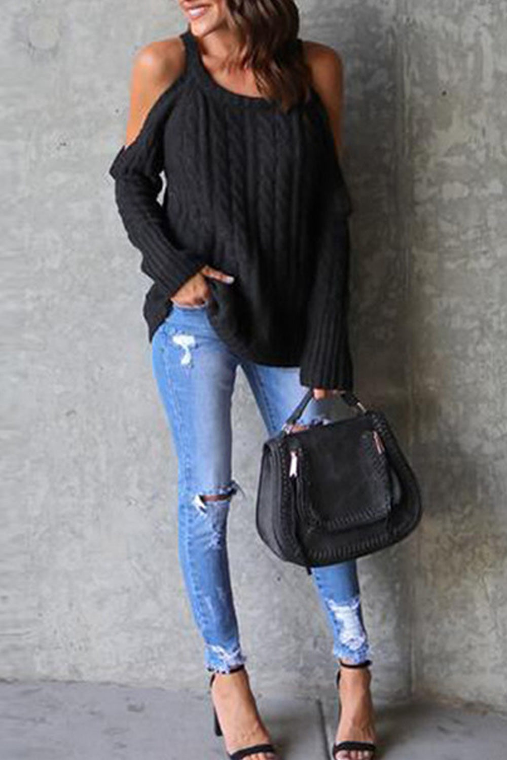 Women Modish Off Neck Long Sleeve Sweater